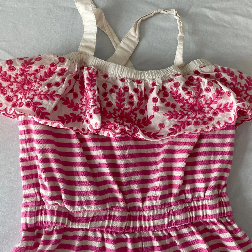 Pink Hanna Andersson Romper with Floral Embroidery Sz. 5 - Picture 2 of 5